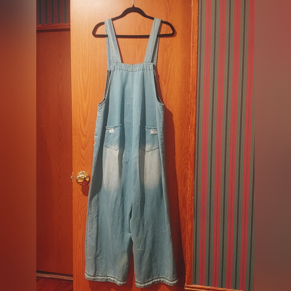 Slouchy Distressed Denim Overalls Super Soft & Comfy - Picture 9 of 9